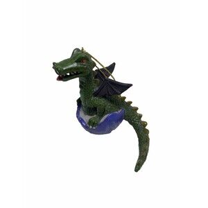Green Dragon in Egg Holiday Ornament 3 inch no damage Hanging Resin